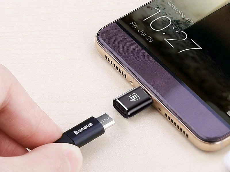 Adapter USB Baseus 28296-uniw USB-C në MicroUSB 2.0, 2.4A, alumin, i zi