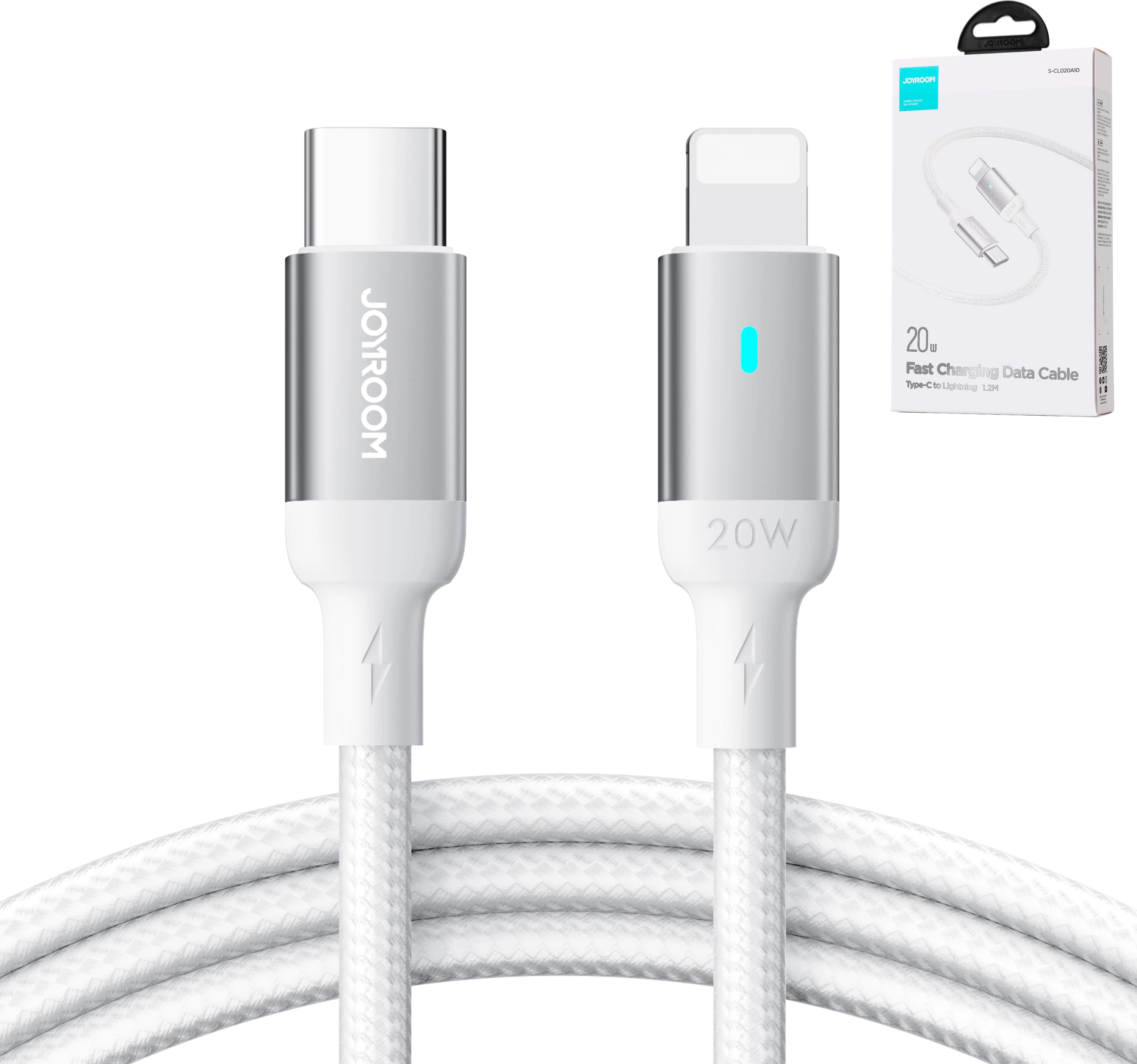 Kabllo USB‑C në Lightning, Joyroom Extraordinary Series A10 S-CL020A10W, PD 20W, 1.2 m, USB 2.0 480 Mbps, LED, e bardhë