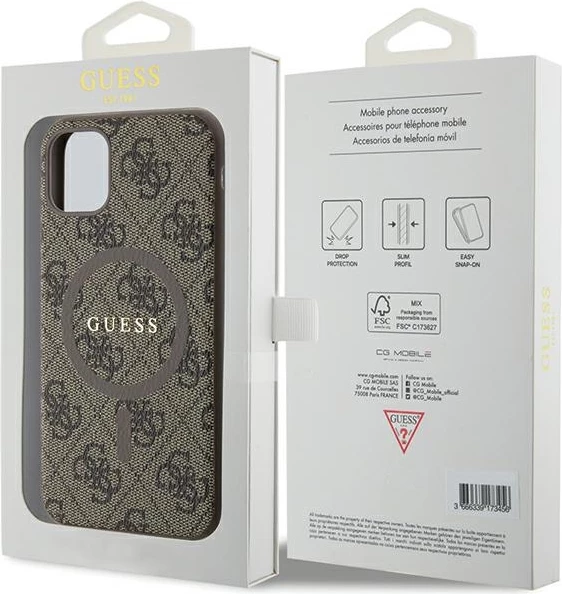 Mbështjellës Guess GUHMN61G4GFRW për iPhone 11/XR 6.1", 4G Collection, lëkurë, MagSafe, kafe