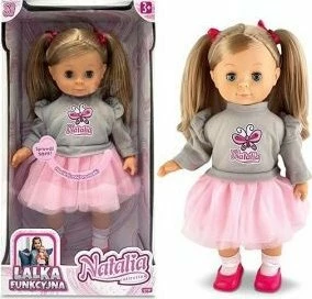 Kukull Artyk Natalia 39 cm, flet polonisht, me bateri, pulovër gri/veshje rozë