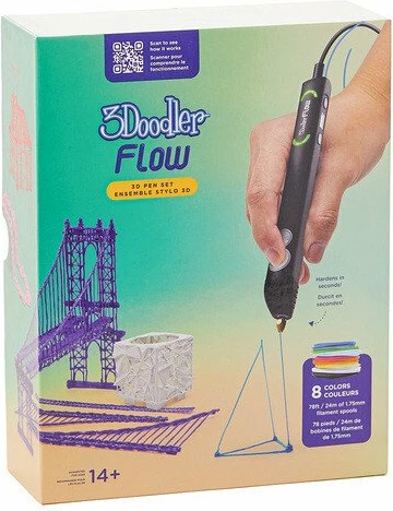3D pen 3Doodler Flow Essentials Set (FLOW) për filament 1.75 mm, e zezë, set me spula 8 ngjyra