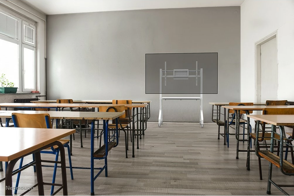 Karrocë multimediale Neomounts FL50-525WH1, për TV 55-86", çelik, e bardhë, rregullim lartësie