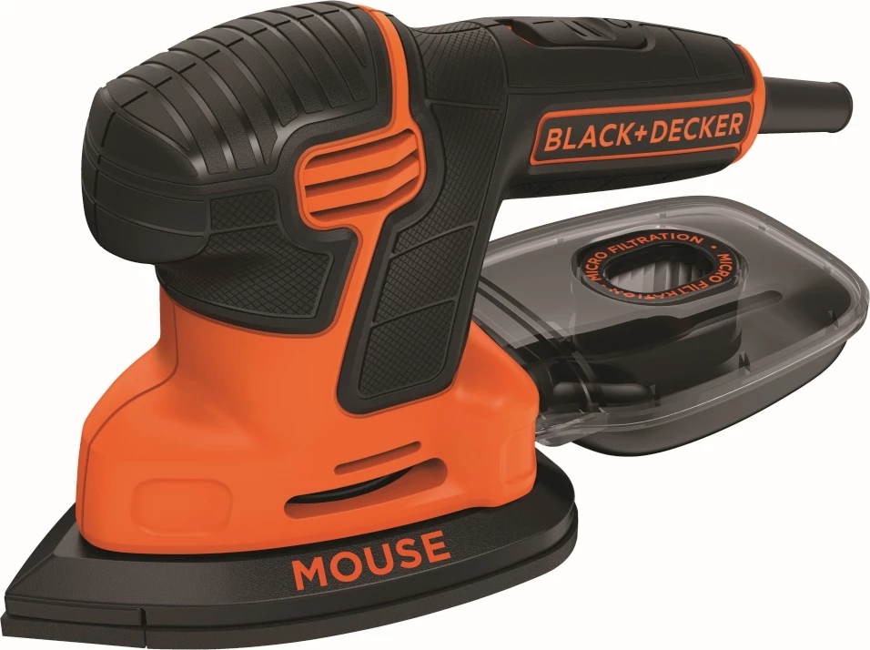 Lëmues vibrues (Mouse) Black&Decker KA2000 120 W, set me letra lëmimi e çantë, e zezë