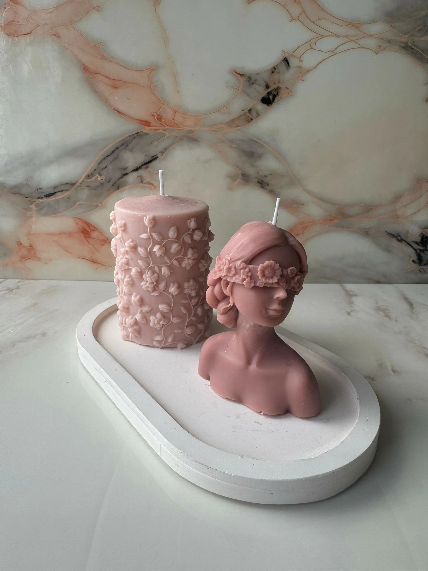 Set qirinjsh (3 copë), Glamour Candle 39ST, Evila Originals, rozë dhe e bardhë