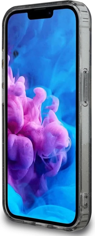 Mbështjellës Guess IML Metal Glitter Flowers Triangle MagSafe për iPhone 16e, zi