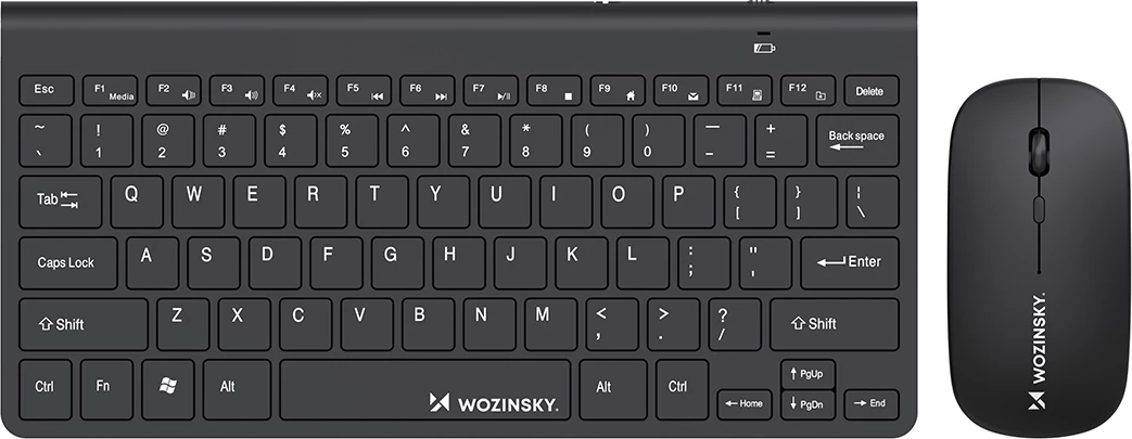 Tastierë pa kabllo + Maus kompakt, Wozinsky WZKM-078, 2.4 GHz me prijës USB-A, rreze 10 m, e zezë, set