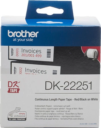 Rul etiketash Brother DK-22251, 62mm x 15.24m, zi/kuqe në të bardhë