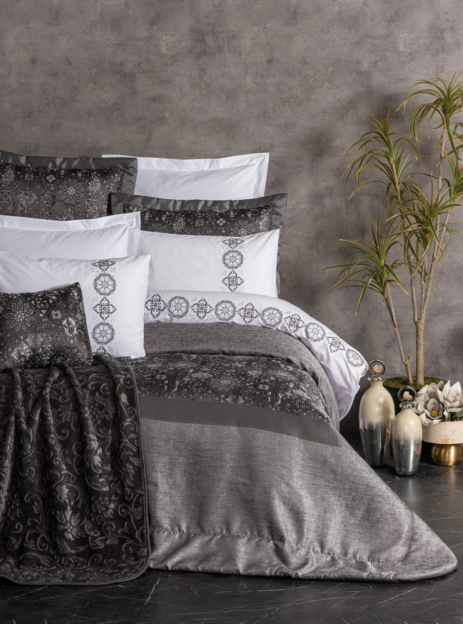Set dhome gjumi dopio Valeria, anthracite-bardhë