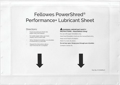 Fletë lubrifikuese Fellowes PowerShred, 10 copë, letër, e bardhë
