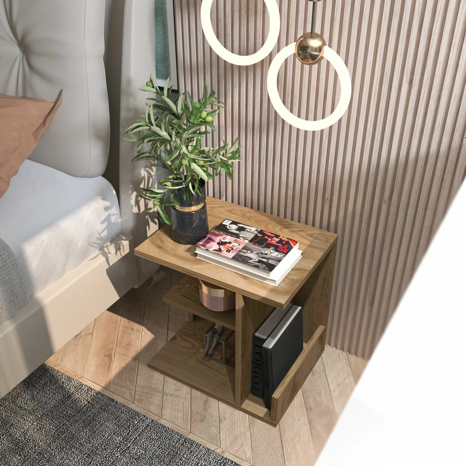 Komodinë Skye Decor, ngjyrë lisi Oud Oak, Karamira