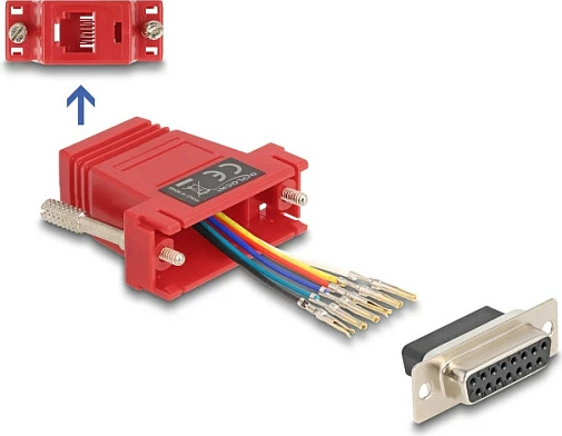 Adapter DeLOCK D-Sub 15 femër në RJ12 femër, kit montimi, i kuq