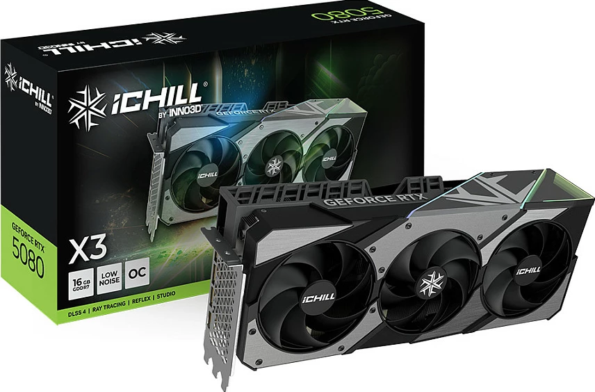 Kartelë grafike Inno3D GeForce RTX 5080 iChill X3 V2, 16GB GDDR7, PCIe 5.0, 3 Fan, RGB, e zezë/gri