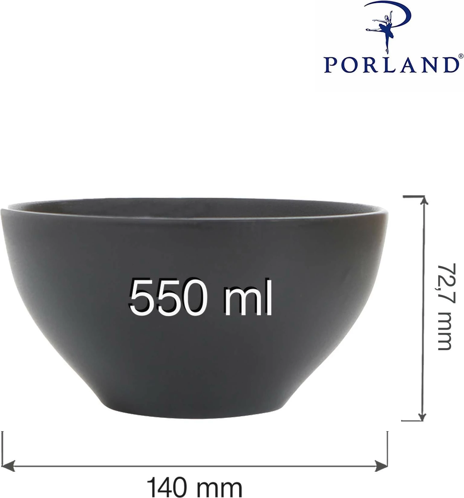 Tas Porland Seasons Coal 550 ml 140 mm, i zi, set 6 copë