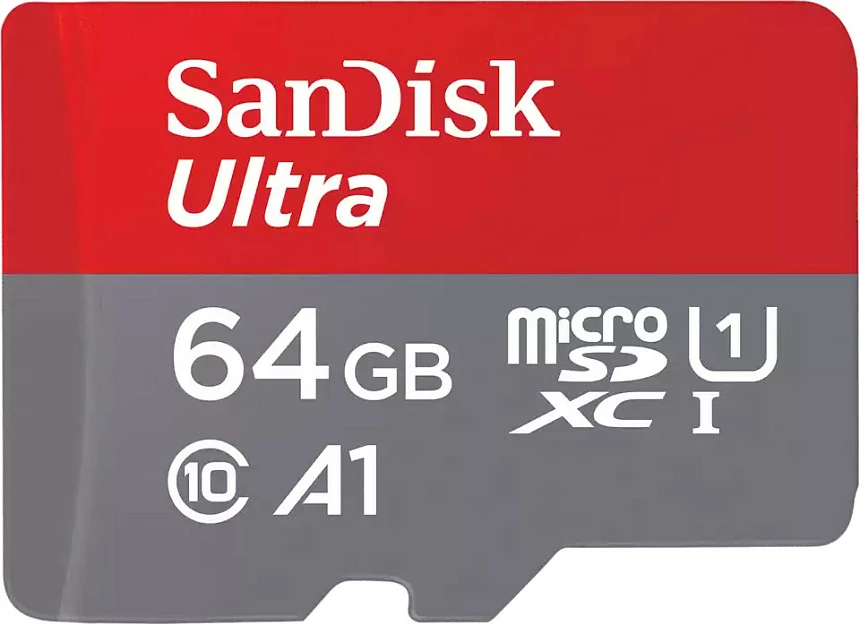 Kartelë memorie SanDisk Ultra 64 GB, MicroSDXC, Class 10, UHS-I, 140 MB/s, Gri, Kuqe