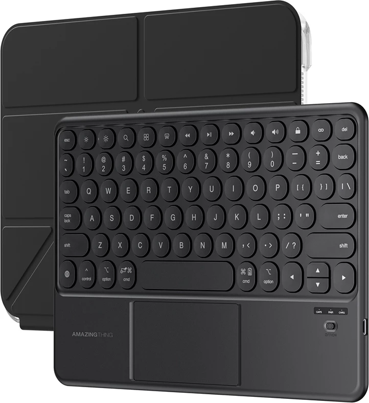 Mbështjellës me tastierë Bluetooth me touchpad, AmazingThing, Minimal Case KeyLite Combo, për iPad Air 11" (M3 2025), kënd i rregullueshëm, i zi