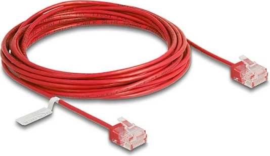 Kabllo rrjeti DeLOCK RJ45 Cat6 UTP Ultra Slim 5 m, konektorë të shkurtër, e kuqe