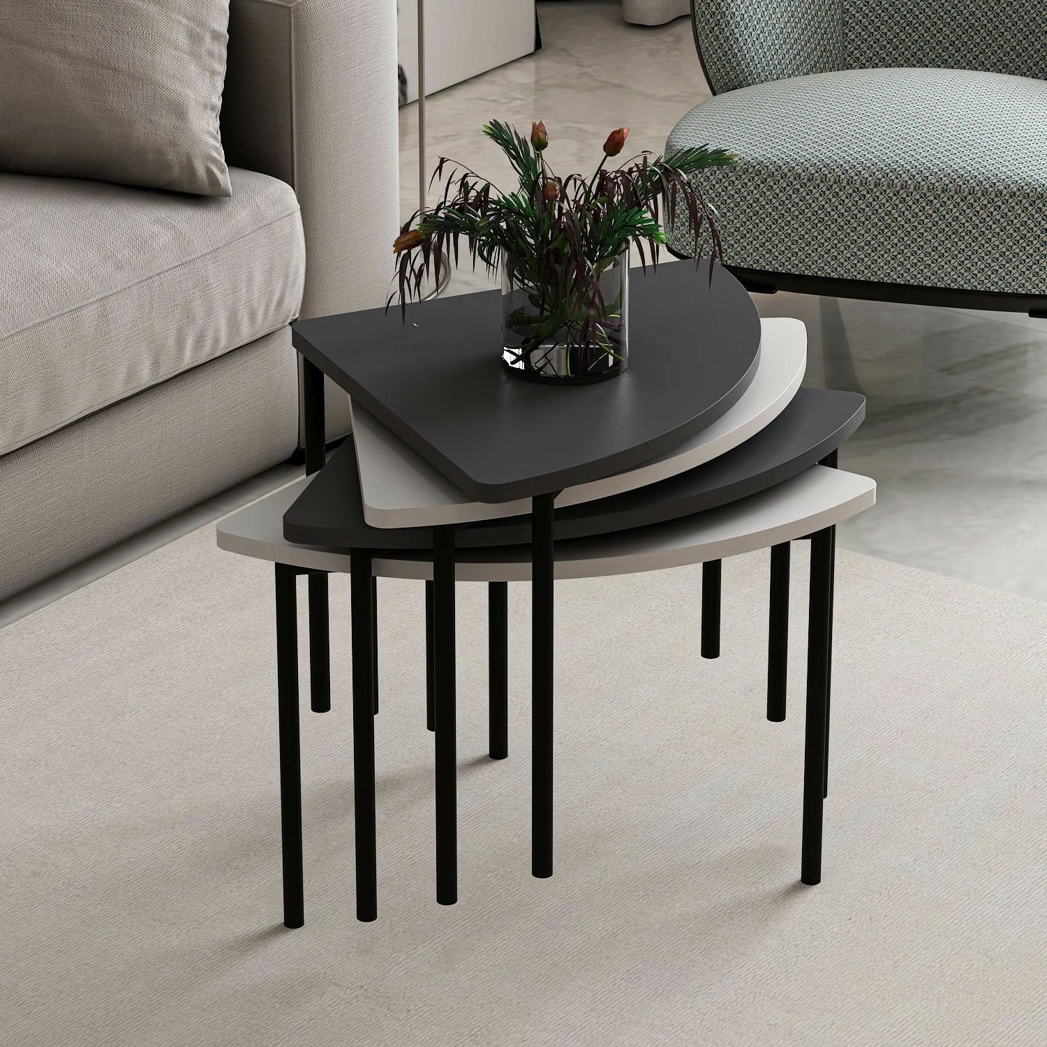 Set tavolinash kafeje Skye Decor, Emma - 8920, e bardhë dhe antracit