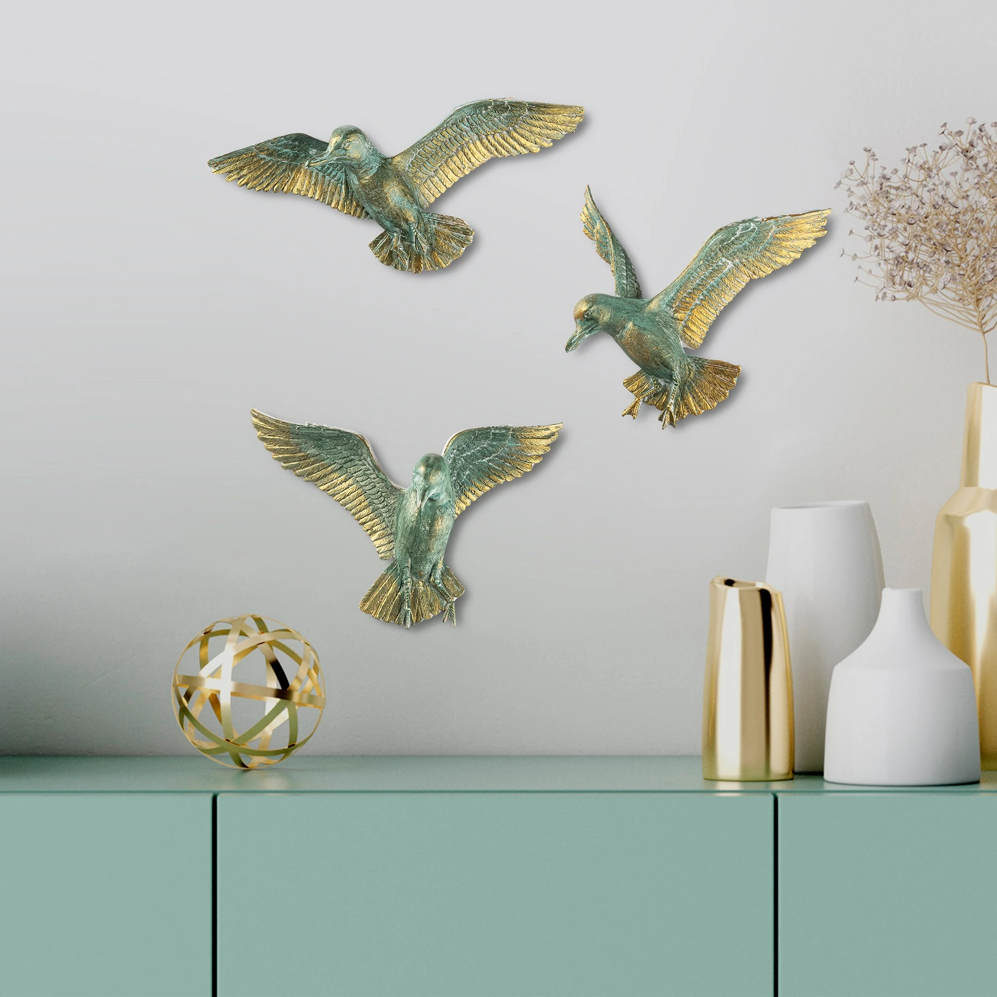 Objekt dekorativ Aberto Design, BIRDS 1, shumëngjyrësh, set prej 3 copash