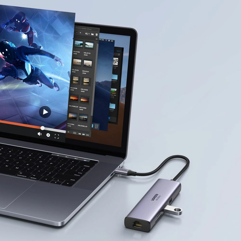 Replikator portash USB-C Ugreen CM512 (60515) 10Gbps 7-në-1 me HDMI, LAN Gigabit, SD/microSD, PD, 2x USB-A, 3x USB-C, gri