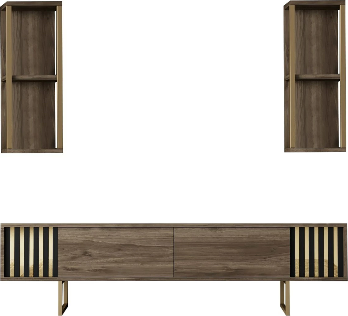 Set mobiljesh për dhomë dite Hanah Home, Gold Line, ngjyrë arrë, e artë