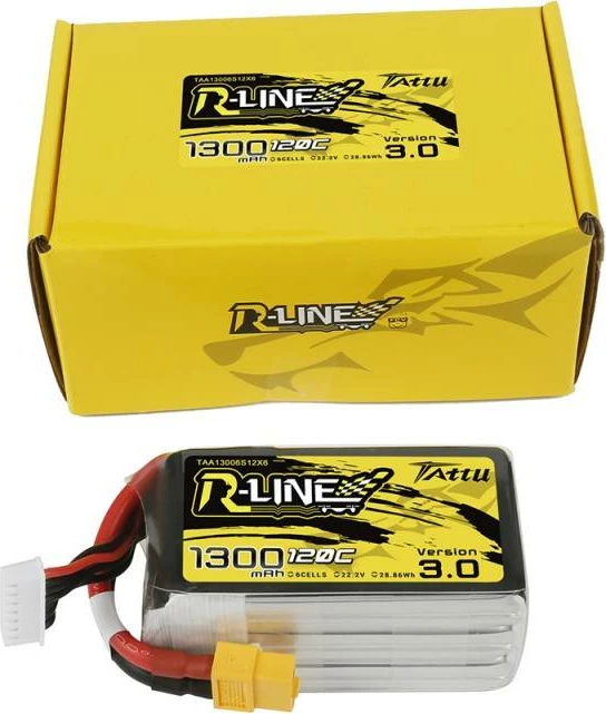 Bateri LiPo Tattu R-Line Version 3.0, 1300mAh, 22.2V, 120C, 6S1P, XT60