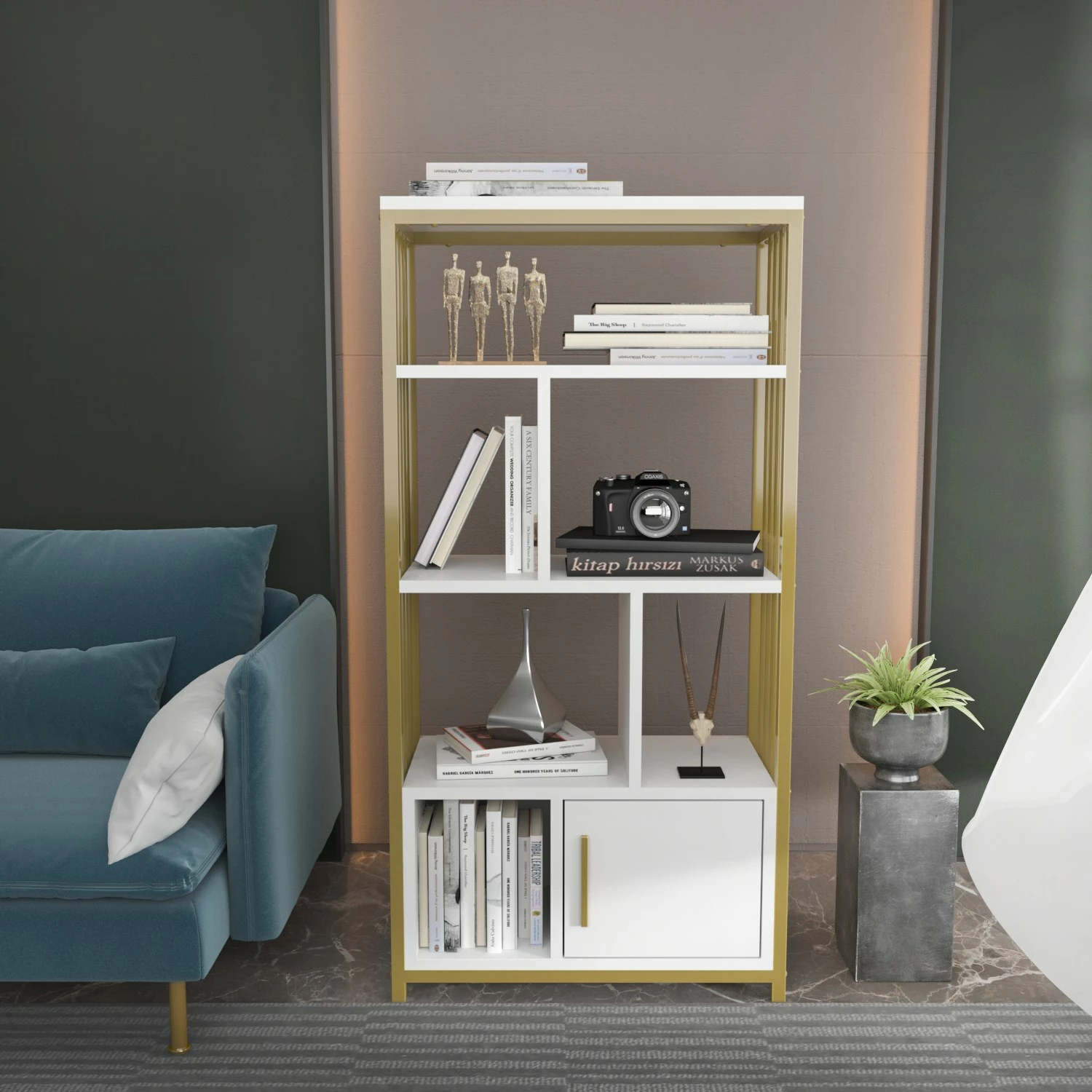 Raft librash Hanah Home, Valero, i bardhë dhe i artë
