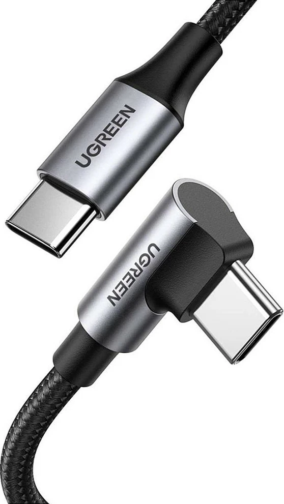 Kabllo USB-C në USB-C Ugreen US334, 100W, 2m, këndore, e zezë/gri