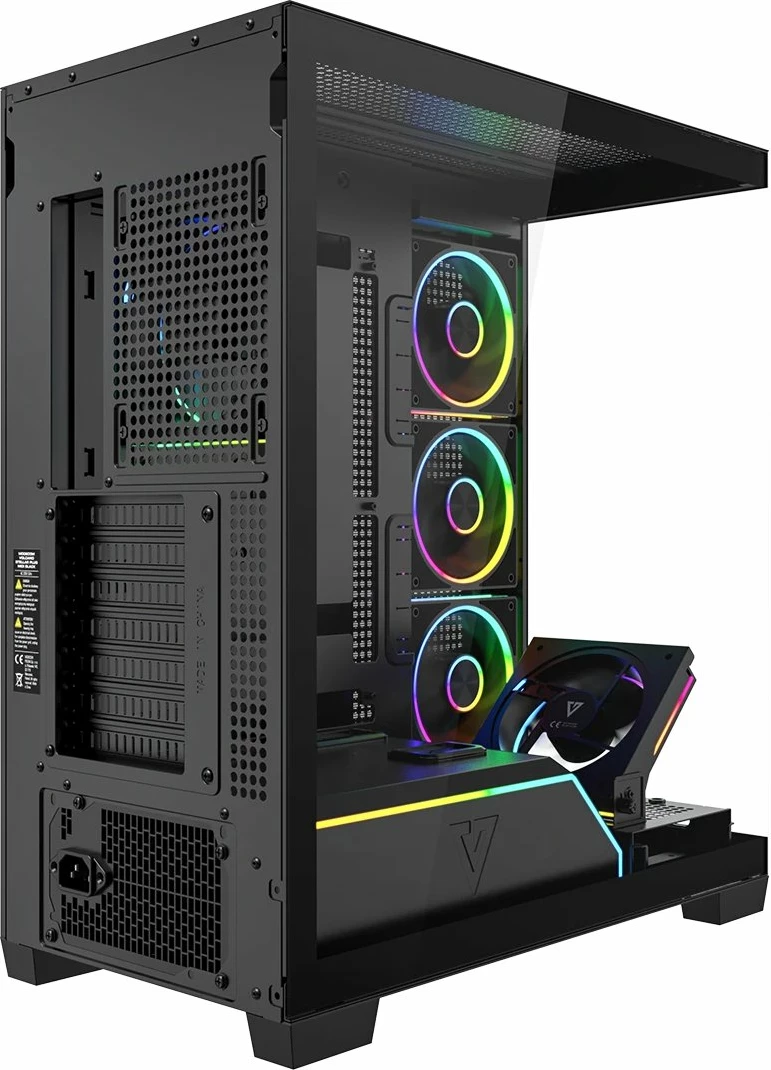 Kasë Modecom Volcano Stellar Plus ARGB AT-STELLAR-PLUS-5F-ARGB-10, ATX Midi Tower, xham i temperuar, USB-C, pa PSU, e zezë