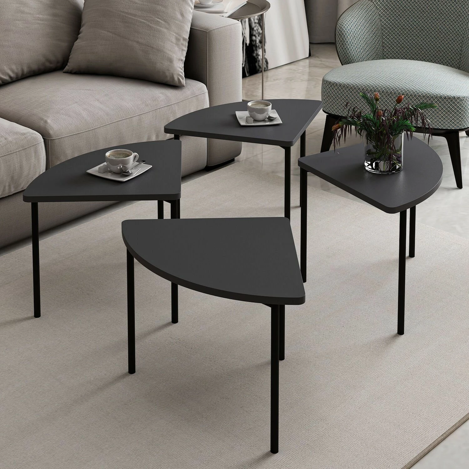 Set tavolinash kafeje Hanah Home, Emma - 8919, ngjyrë antracit