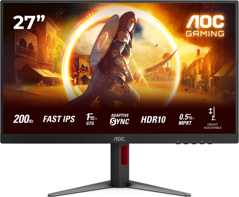 Monitor gaming AOC 27G4HA 27\" FHD Fast IPS 200Hz 0.5ms MPRT, HDR10, Adaptive Sync/G-Sync Compatible, 2x HDMI 2.0, DP 1.4, me altoparlantë