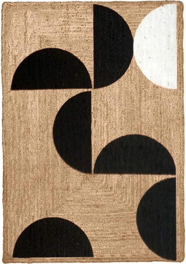 Qilim Anisa për dhomë dite, pambuk dhe jute, natyral, i zi, i bardhë, 200x300cm