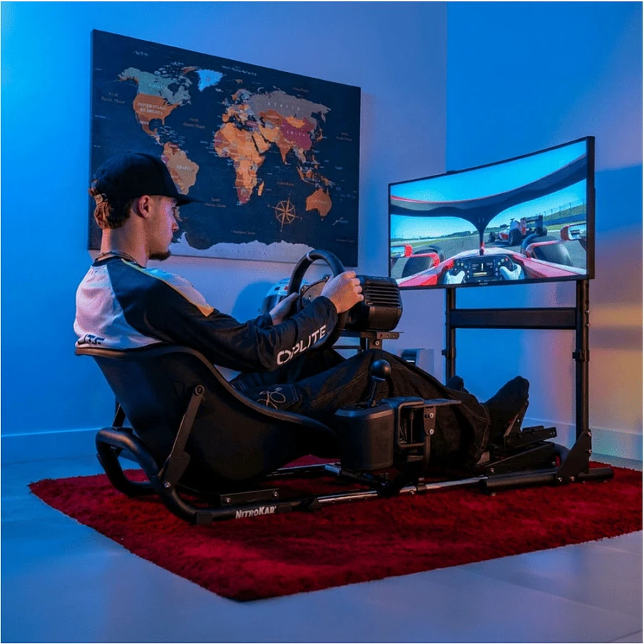 Mbajtëse monitori Oplite Nitrokart V2, stand për simulator garash/fluturimi, 30 kg, çelik, e zezë