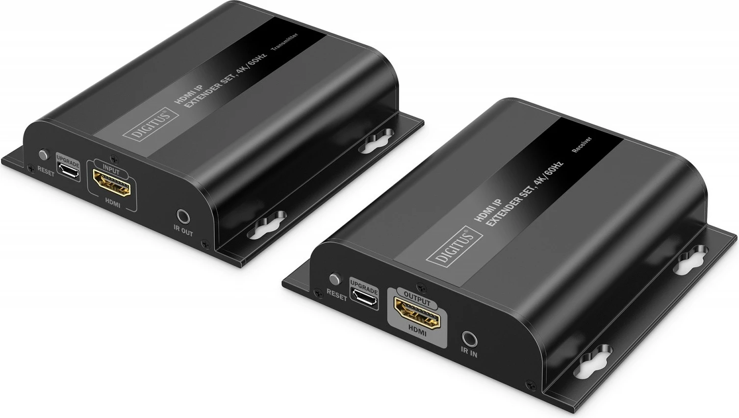 Zgjatës HDMI mbi IP, Digitus DS-55351, 4K/60Hz, deri 200 m (Cat6), max 253 pranues, IR, e zezë, set (transmetues/marrës)