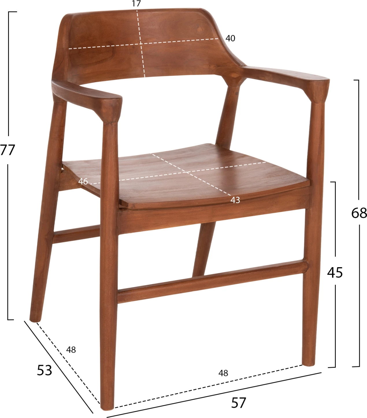 Karrige ngrënieje me krahë NIONI FH9476.01 dru TEAK ngjyrë arre 57x53x77H cm