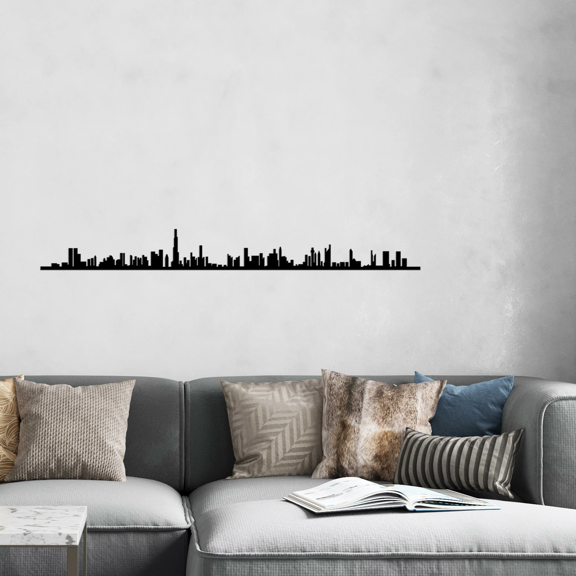 Aksesor dekorativ metalik për mur, Dubai Skyline, ngjyrë e zezë
