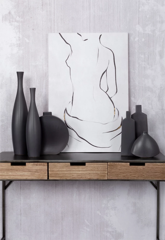 Vazo dekorative LEI, qeramike, ngjyrë antracit mat, 14x14x60cm