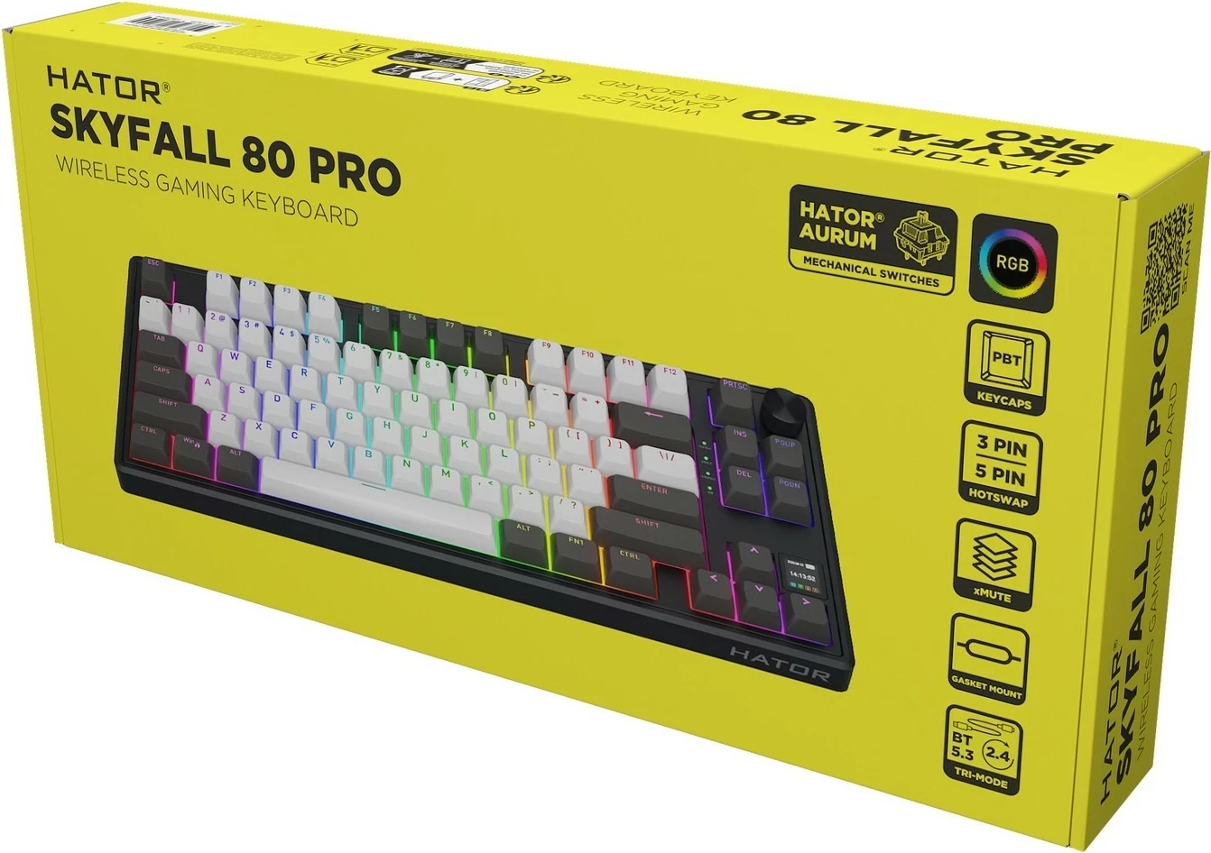 Tastierë mekanike Hator Skyfall 80 PRO Wireless, RGB, 75%, hot-swap, gri-e zezë