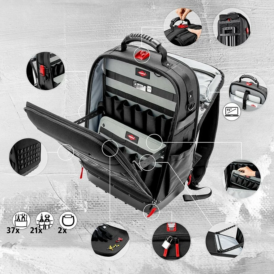 Çantë veglash Knipex Modul X18 Elektro, e zezë, me vegla të kuqe dhe të verdhë