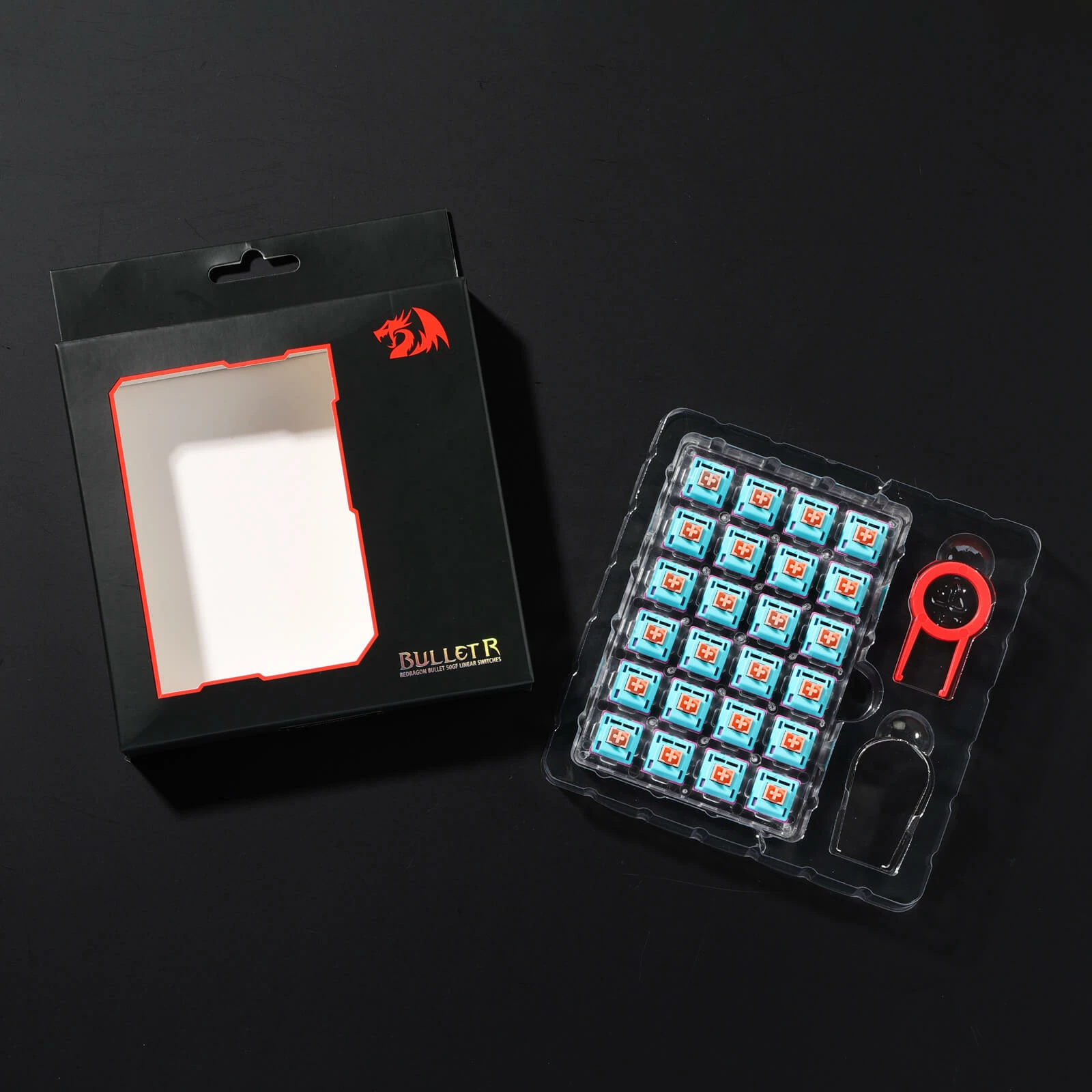 Switch për tastierë mekanike Redragon Bullet-R A-113, linear (MX Red), 24 copë, Neon