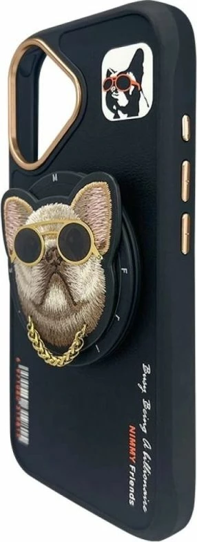 Kapak telefoni Nimmy Glasses Cool Dog MagSafe për iPhone 16, i zi