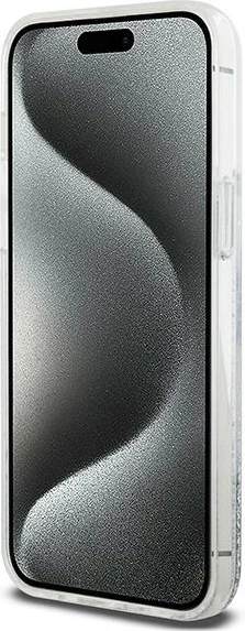 Mbështjellës DKNY Liquid Glitter Big Logo për iPhone 15 Pro, Bardhë
