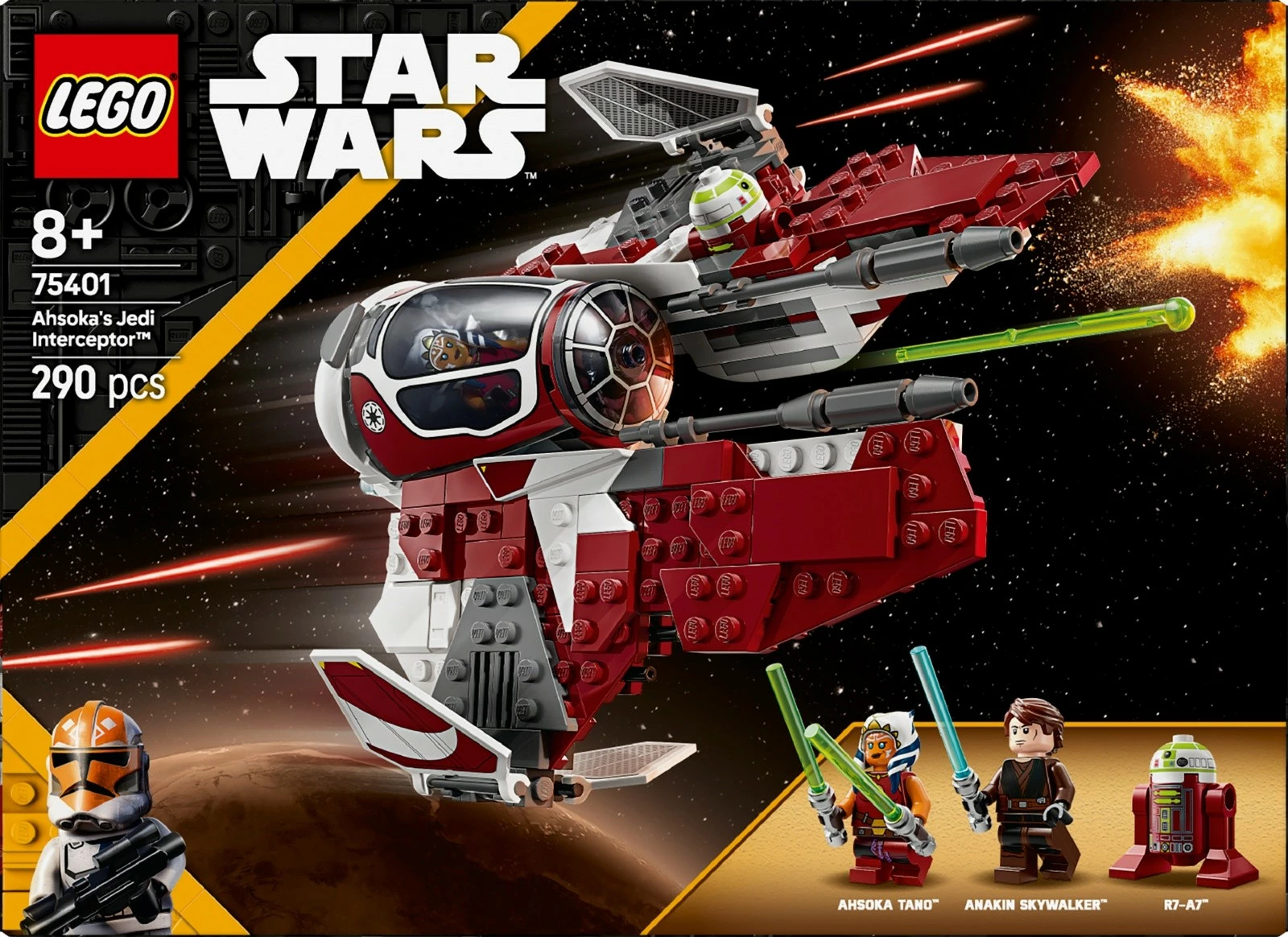 Set LEGO Star Wars Jedi Interceptor Ahsoka 75401, 290 pjesë, për fëmijë, e kuqe