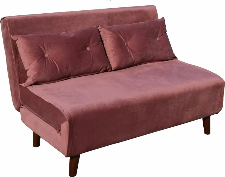 Divan i palosshëm dy ulëse, kadife rozë e zbehtë, 121x90x80