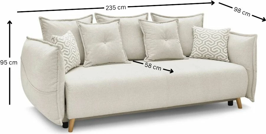 Divan-krevat treshe, ngjyrë krem, Puffy, Atelier del Sofa