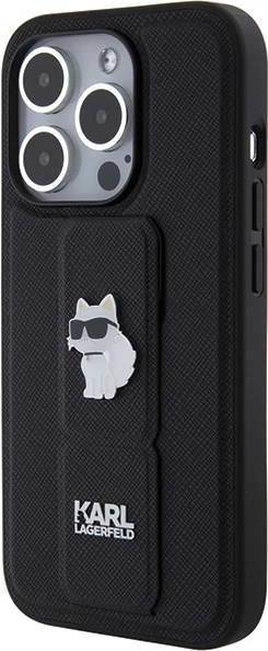 Mbështjellës Karl Lagerfeld Gripstand Saffiano Choupette Pins për iPhone 14 Pro Max, i zi