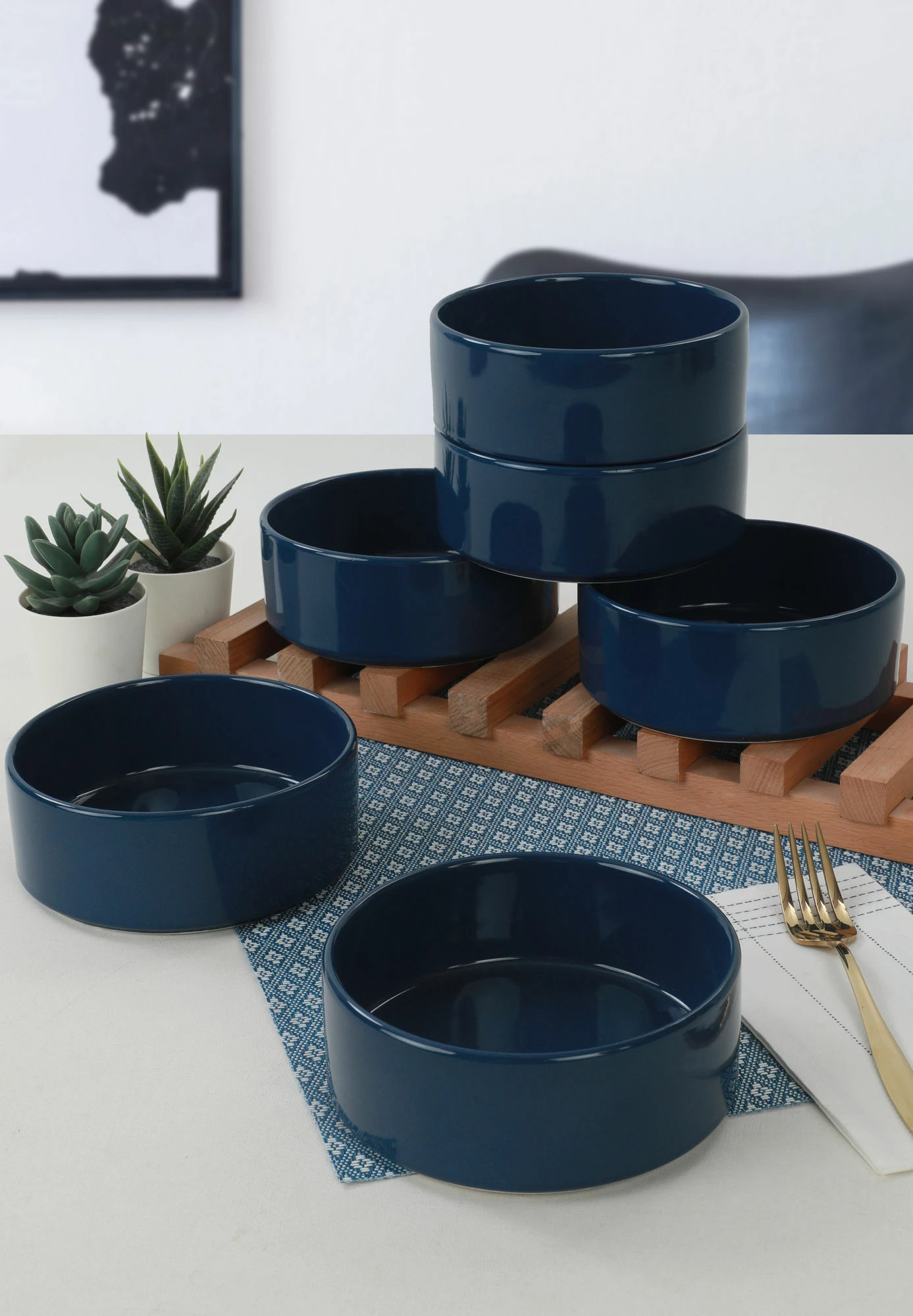 Set tasash qeramike (6 copë), Hermia Concept, ST038606F414A000000MAKA500, ngjyrë blu e errët
