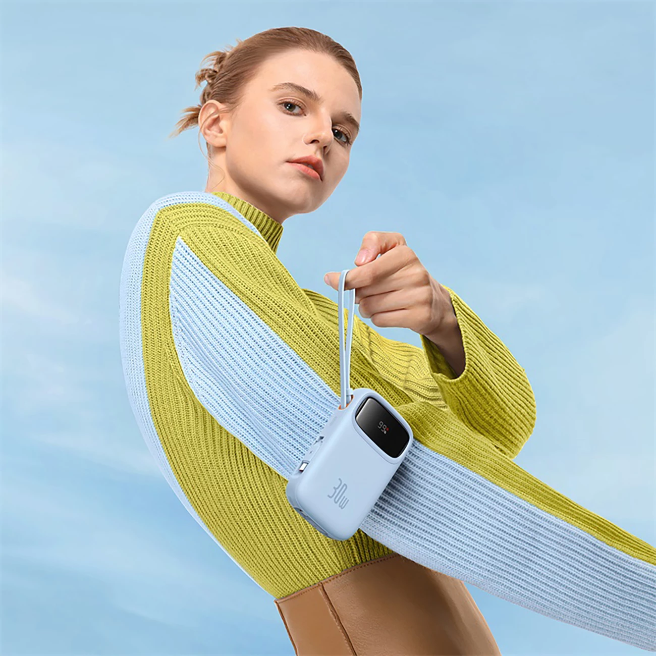 Powerbank Baseus QPow 2, 10000mAh, 30W, me kabllo USB-C të integruar, Kaltër