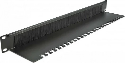 Panel furçë menaxhim kabllove DeLOCK 19", 1U, metal, me pllakë mbajtëse, i zi