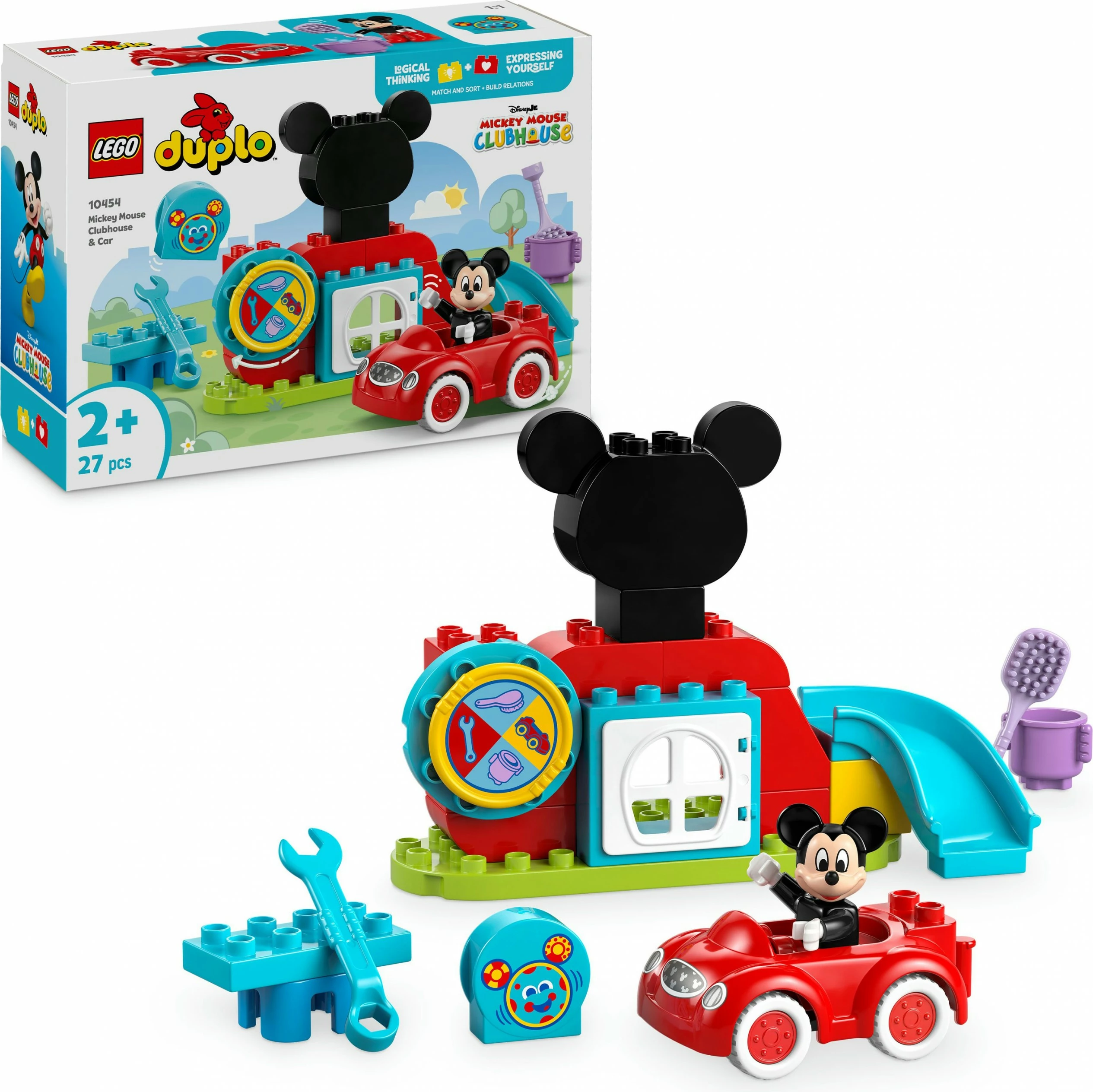 Set ndërtimi LEGO DUPLO Disney Mickey Mouse Clubhouse & makinë, 27 pjesë, shumëngjyrëshe