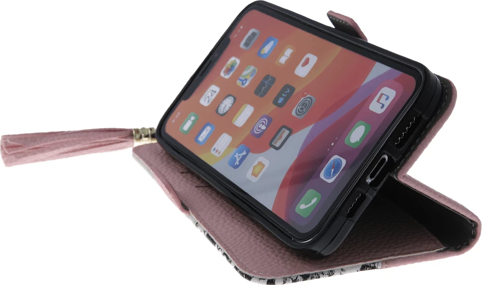 Mbështjellës flip cover ONASI 18006 për Samsung Galaxy A34, PU lëkurë, me zinxhir dhe 2 vende për karta, rozë/zi